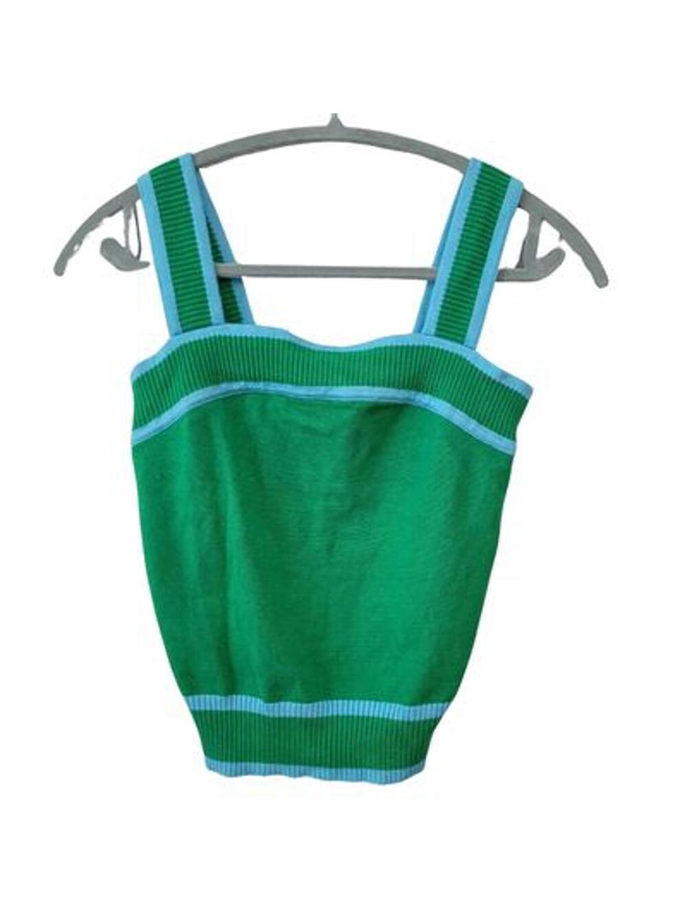 Retro Green and Blue Knit Stretch Tank Top Size S